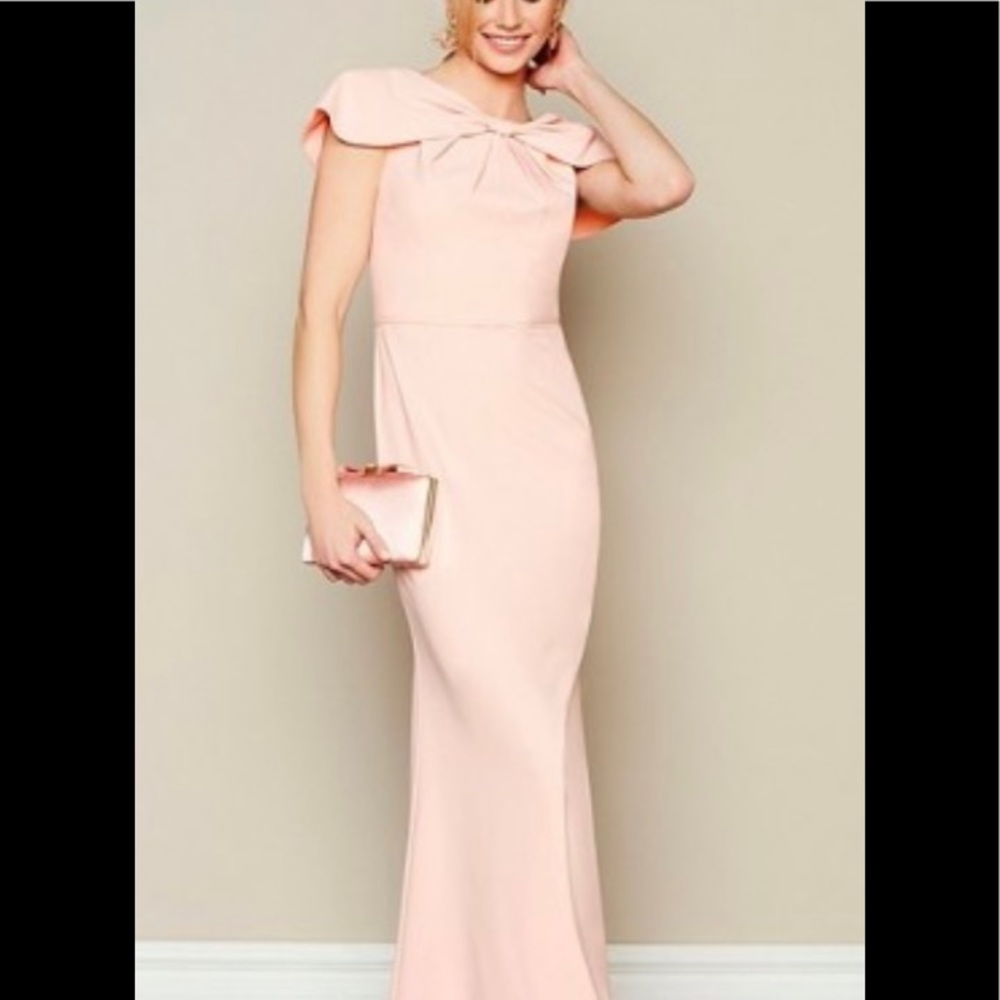 NWT Adrianna Papell Bow Detail Stretch Crepe Cap Sleeve Mermaid Gown Pink Size 8